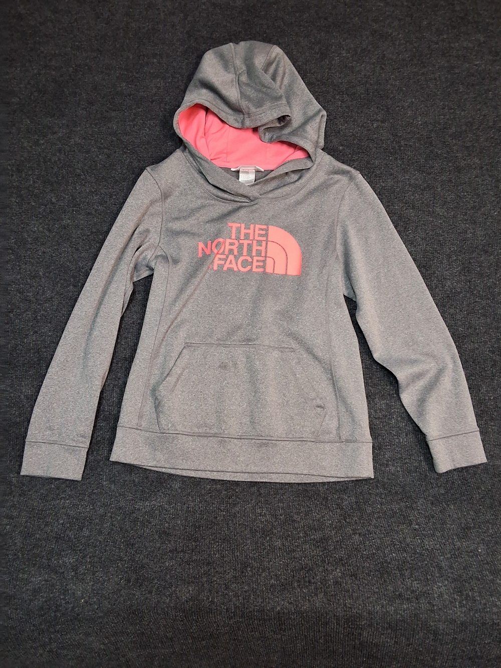 The North Face Grey Hoodie with Pink Logo
